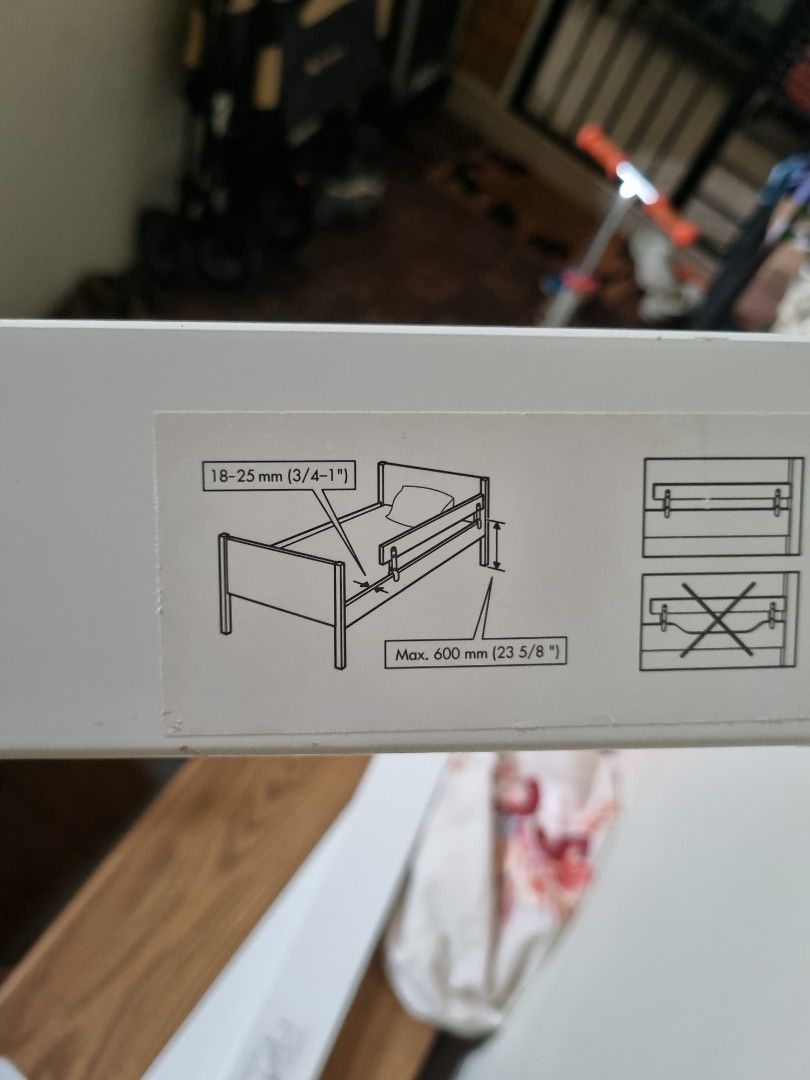 Ikea VIKARE Guard rail for bed, white, Babies & Kids, Baby Nursery