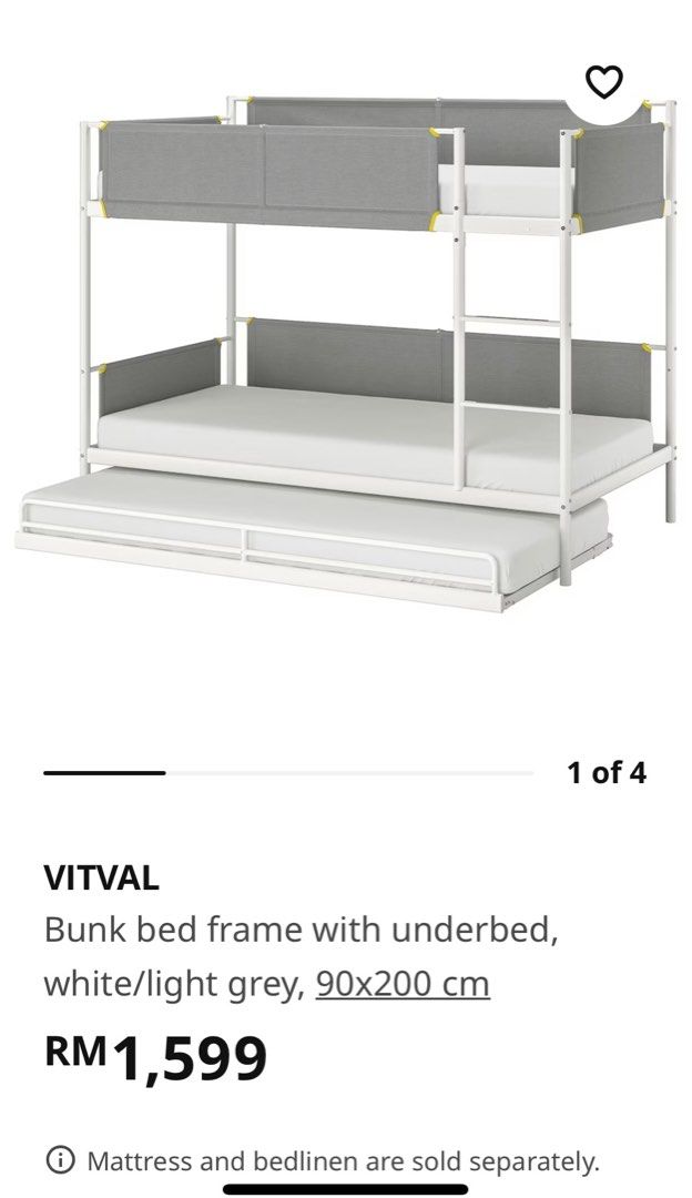 Ikea vitval Bunk bed with pull out, Furniture & Home Living, Furniture