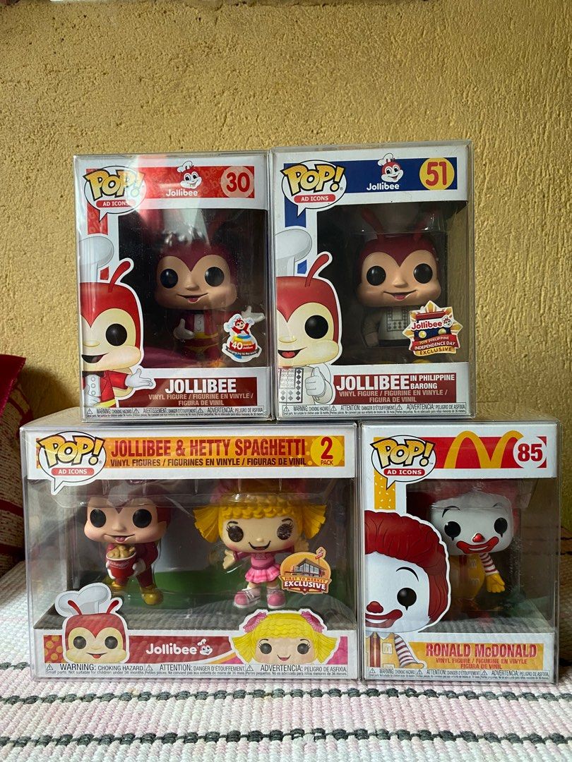 Jollibee & Mc Donald Funko Pop Set (Category: Designer & Blind Box Toys) located in Cagayan de Oro. Submitted by dosdeclutter (Listing ID 1214176390, Image 1). Description: box conditions ranging from 9.5/10. free used protectors SOLD AS SET ONLY rfs: declutter/need funds.