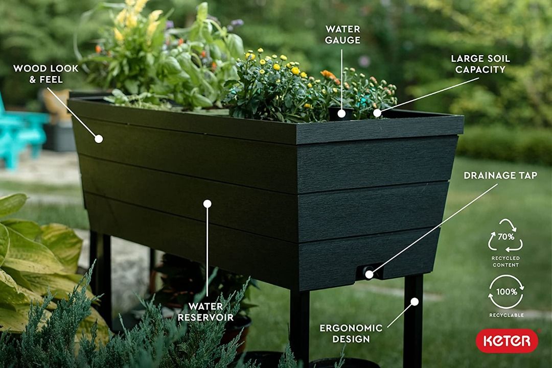 Keter Urban Bloomer 12.7 Gallon Raised Garden Bed with Self Watering ...