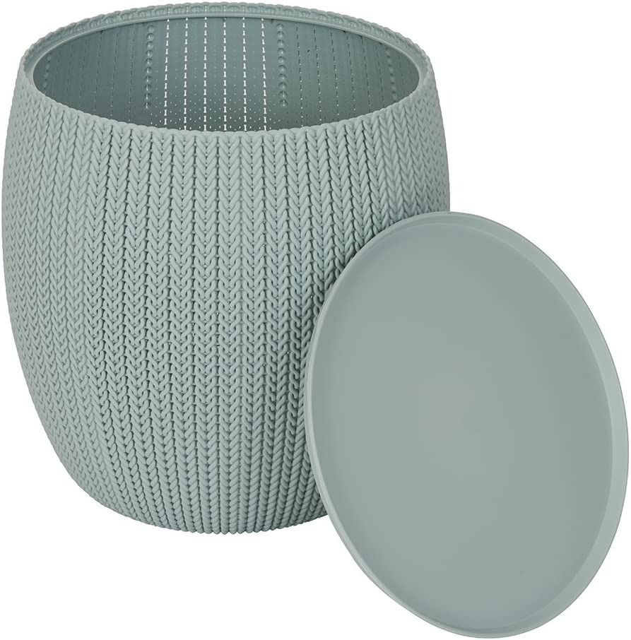 Keter Urban Knit Pouf Ottoman Set of 2 with Storage Table for Patio and Room Decor Perfect for Balcony Deck and Outdoor Seating Dune Misty Blue