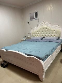 King Size Bed Frame with Mattress and Bedside Table