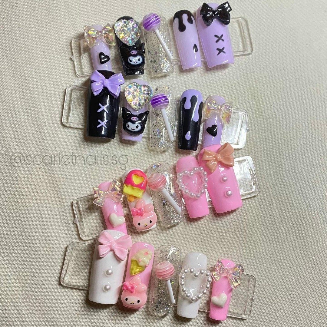 Kuromi & Melody Press On Nail Set, Beauty & Personal Care, Hands ...
