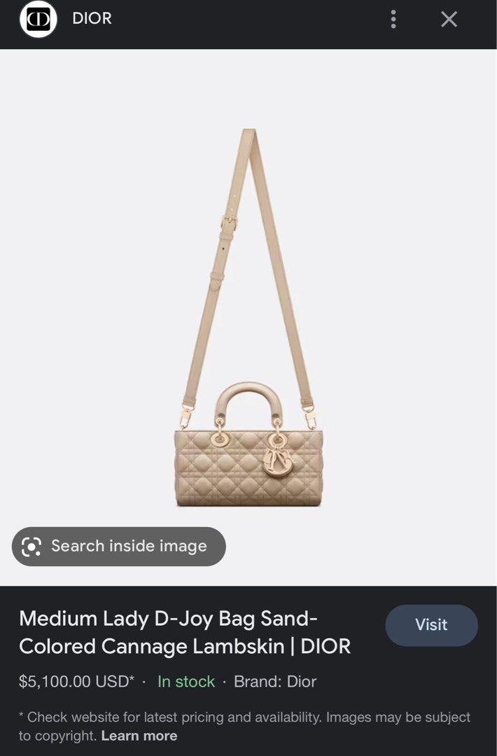 Medium Lady D-Joy Bag Sand-Colored Cannage Lambskin