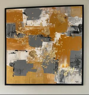 Abstract Painting Large with frame Mixed Media 