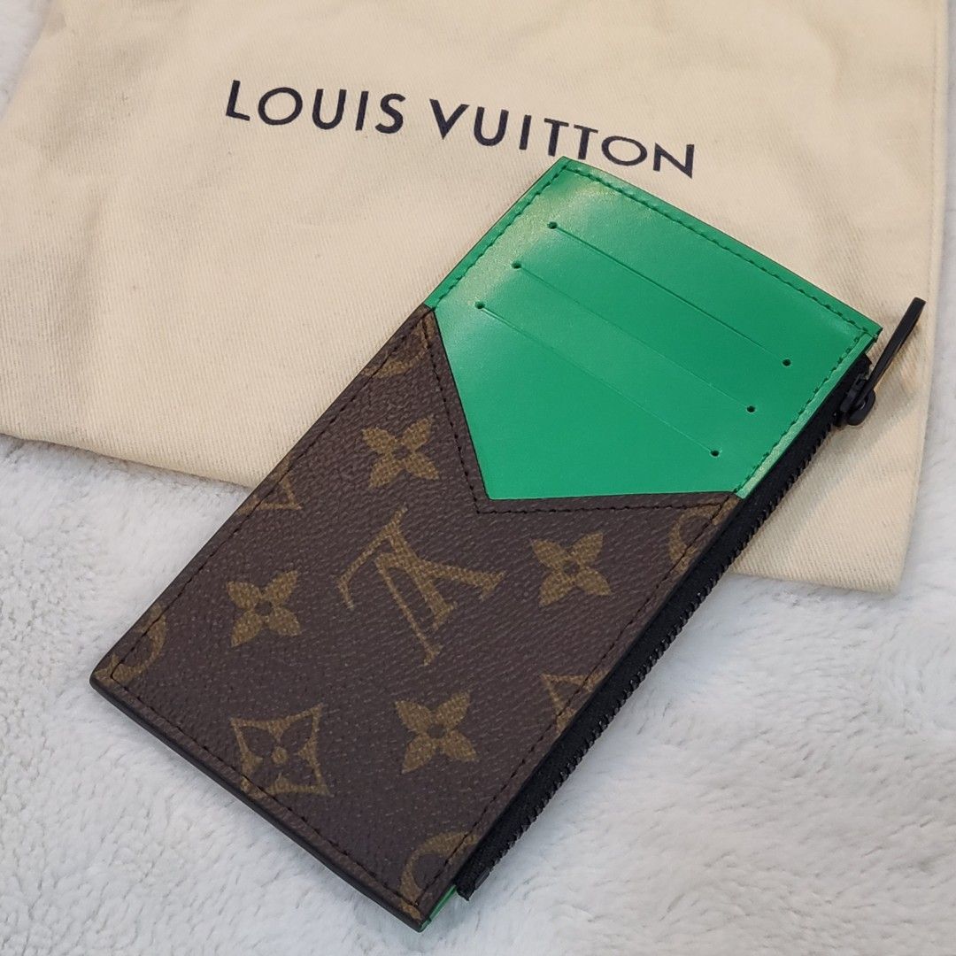 Louis Vuitton Coin Card Holder Monogram Macassar Minty Green for Men
