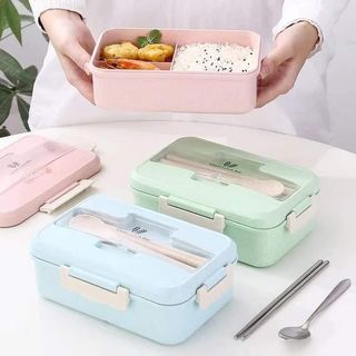 ￼Lunch Box For Kids With Spoon and Fork Portable Food Storage Container Microwave Heating Bento Box