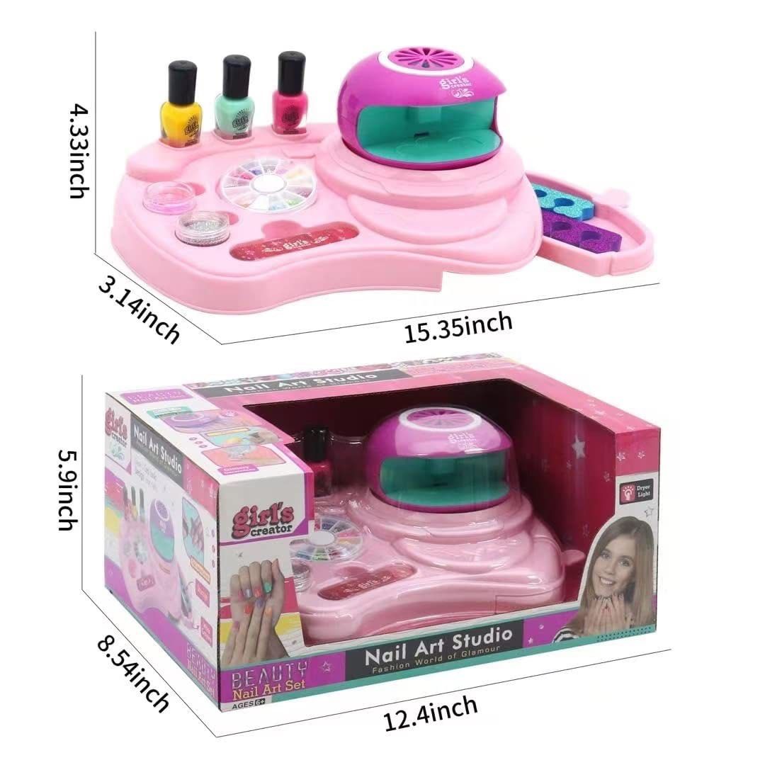 Manicure Set (Category: Kids Toys) located in Singapore. Submitted by mum101 (Listing ID 1214200529, Image 5). Description: Features & details ✿ COMPLETE NAIL KIT: Everything you need to create glitter nail art right at your fingertips. With plenty of sparkle, this kit includes: 1 Nail dryer,1 Storage desk,3 Nail polish,2 Boxes of glitter powder,1 White crayon,1nail file,2 Toe separators,1 Sticky nail gems. It makes a great gift ✿ EASY CLEAN-UP: 