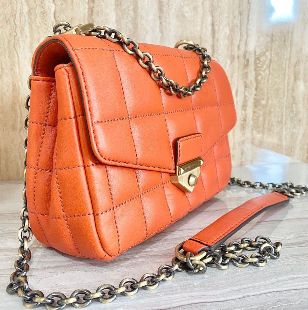 Michael Kors Butik Soho Small Chain Shoulder Leather Orange Spice Inc paperbag ori