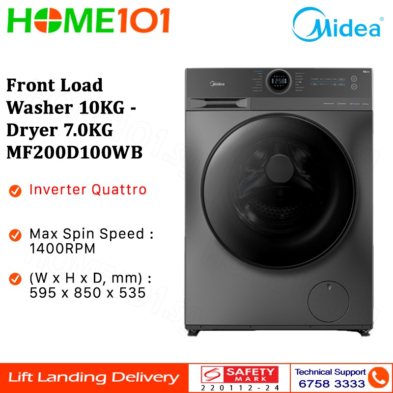 Midea Front Load Washer 10KG Dryer 7.0KG MF200D100WB, TV & Home
