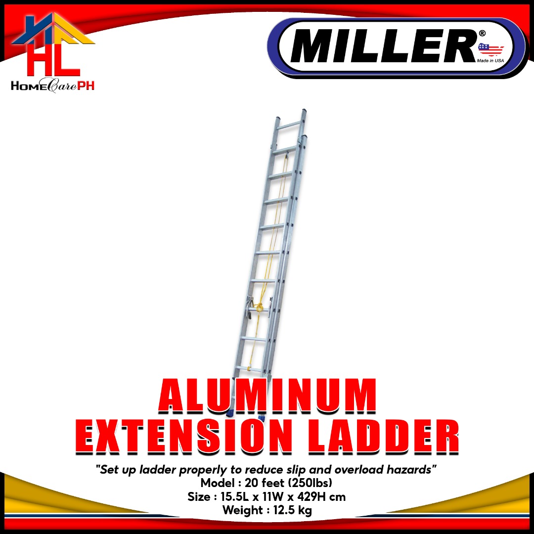 Miller Aluminum Extension Ladder 20ft/24ft, Commercial & Industrial ...