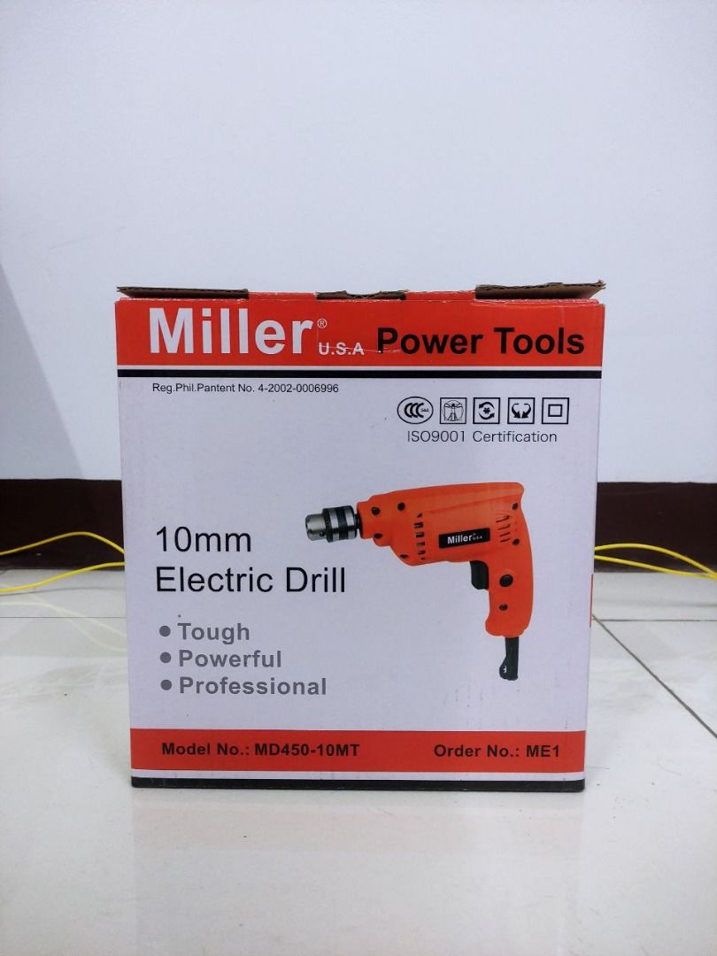 Miller Electric Drill 10mm 450W (MD450-10MT) (Category: Construction Tools & Equipment) located in Manila. Submitted by homecareph (Listing ID 1157190074, Image 2). Description: 07-14-2025 ✅Miller Electric Drill 10mm 450W ✅Model: MD450-10MT • Volt / Freq: 220V / 60Hz • Rated Power: 450W • No-Load Speed: 0-3000r/min • Max Drill Capacity: Steel 10mm / Wood 18mm • Size: 25H x 24W x 7D cm • Net Weight: 1.2kg ✅Quality Guaranteed ✅Heavy Duty ✅For pick-