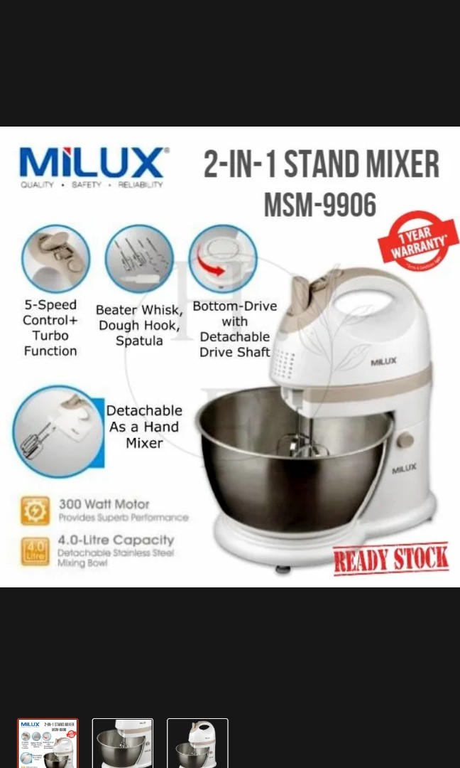 Milux 2in1 Stand Mixer MSM9906 4L, Furniture  Home Living, Bathroom   Kitchen Fixtures on Carousell
