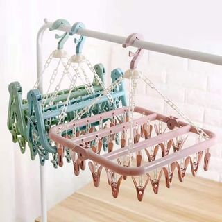 Multifunctional windproof belt clip drying rack foldable adult drying sock rack baby clothes drying