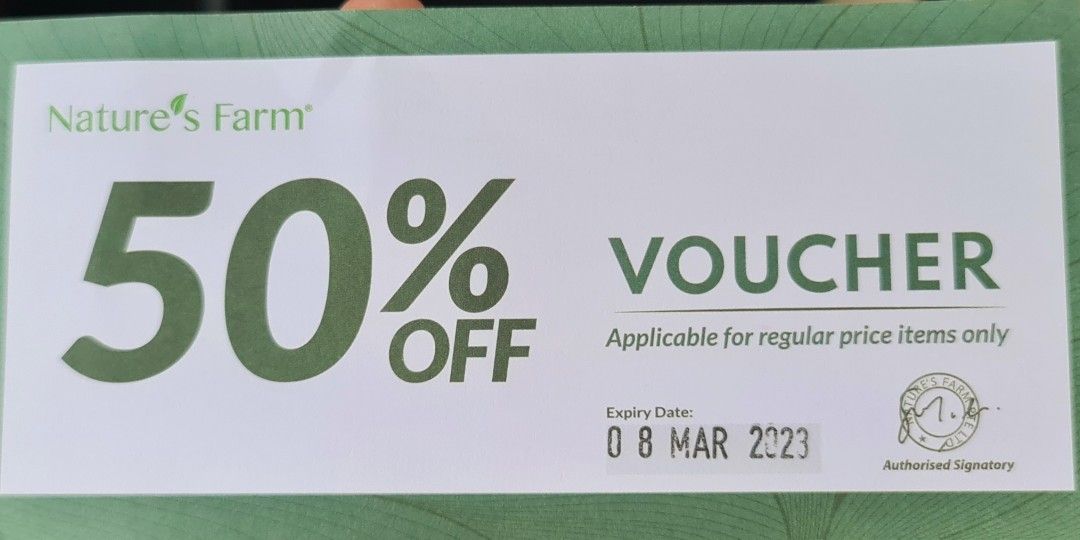 Nature's Farm 50 off voucher (hardcopy/original), Tickets & Vouchers