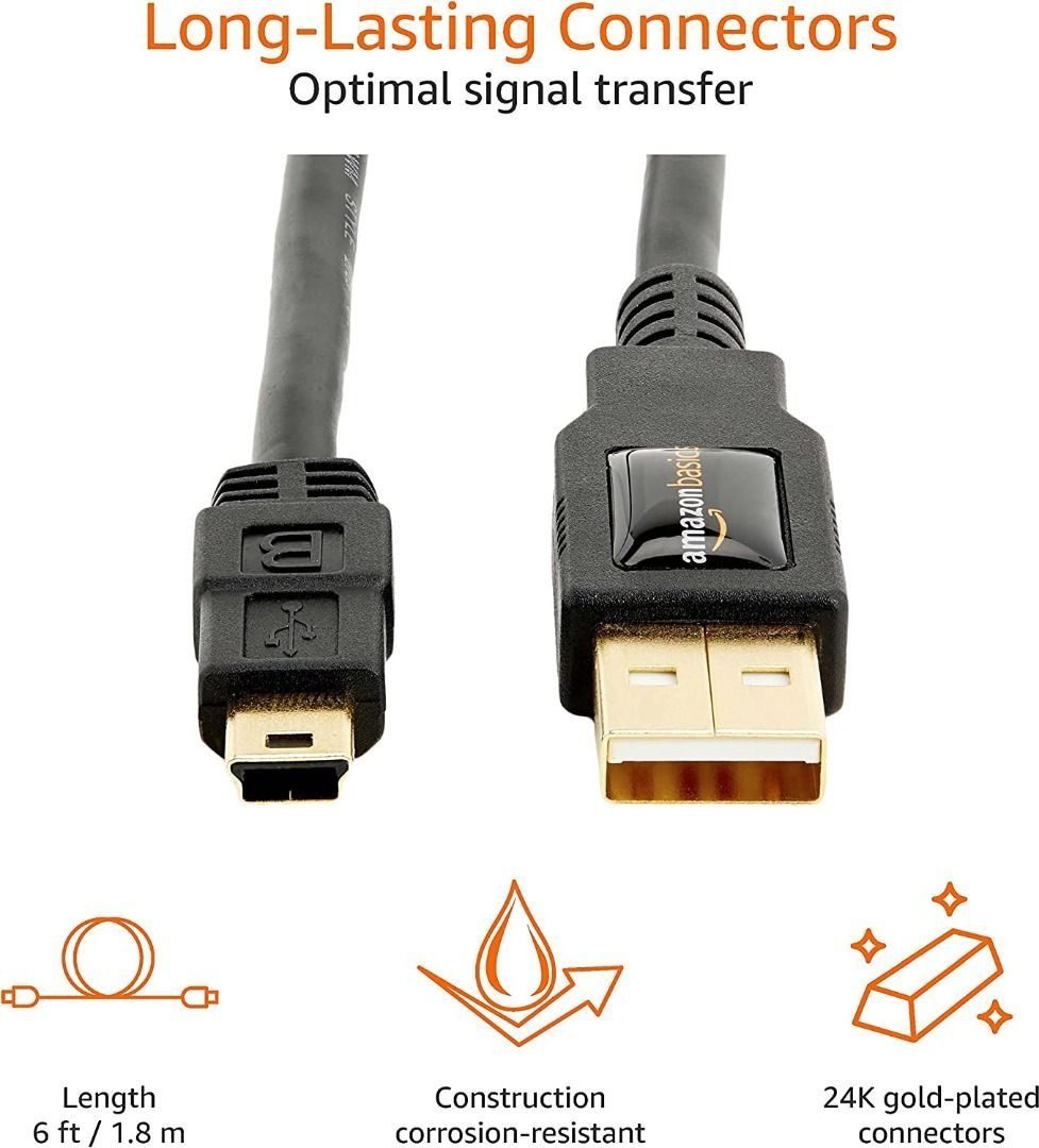 New Arrival! Amazon Basics USB 2.0 A-Male to Mini-B Cable 1.8 m / 6 ...