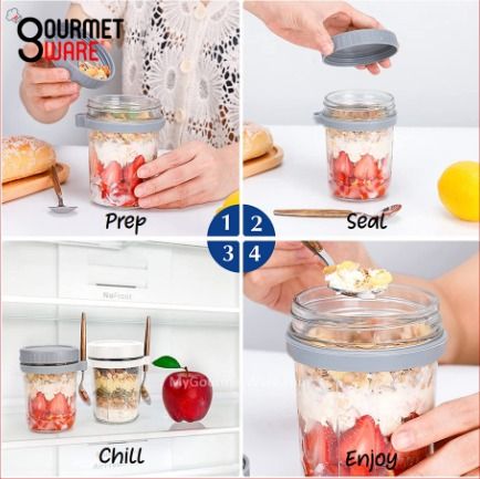 1 pc,350ml Overnight Oats Containers with Lids and Spoon, 16 Oz