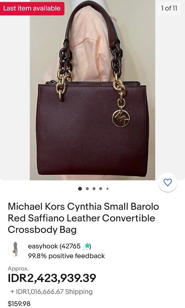 Michael Kors Cynthia Small Barolo Red Saffiano Leather Convertible  Crossbody Bag
