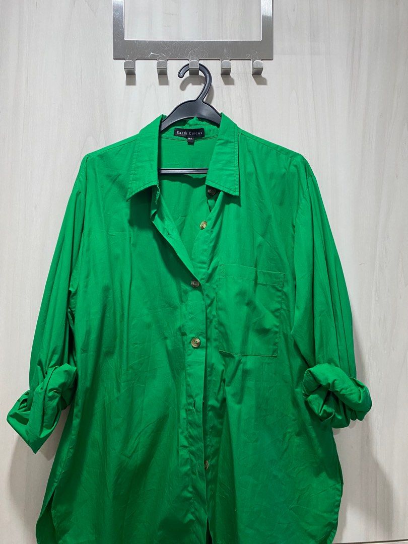 Ladies Oversized Shirt Dress - Green main image 1