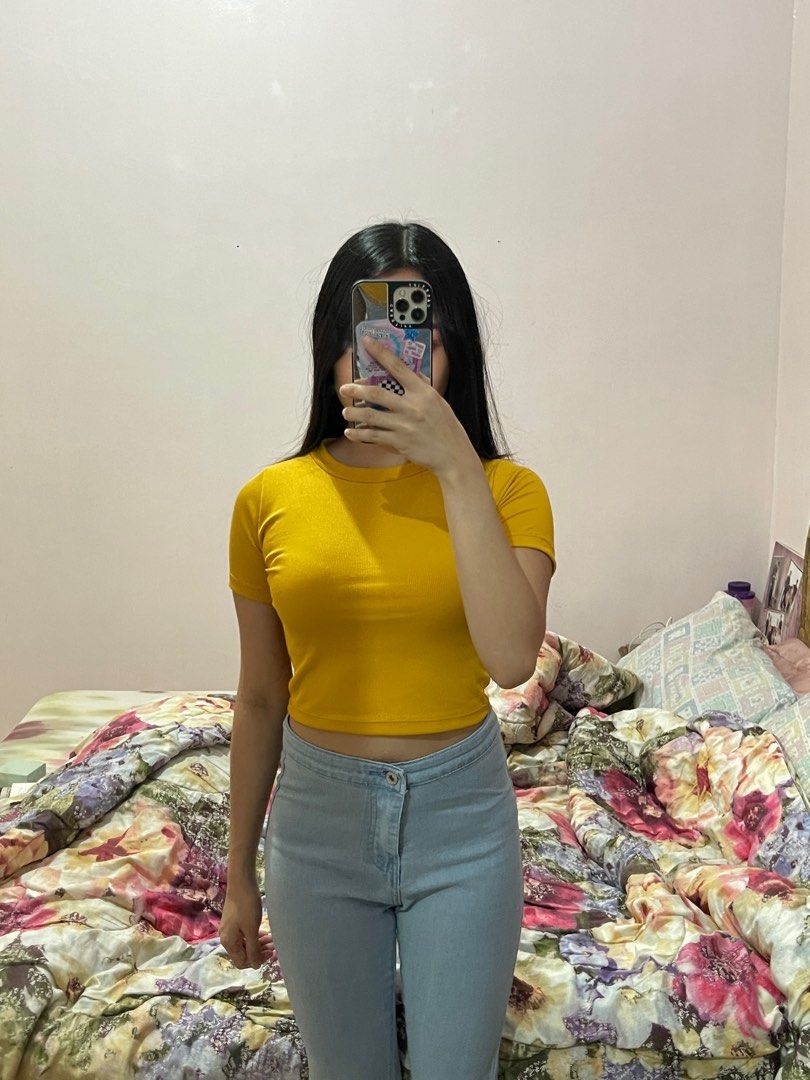 Plain yellow hot sale crop top
