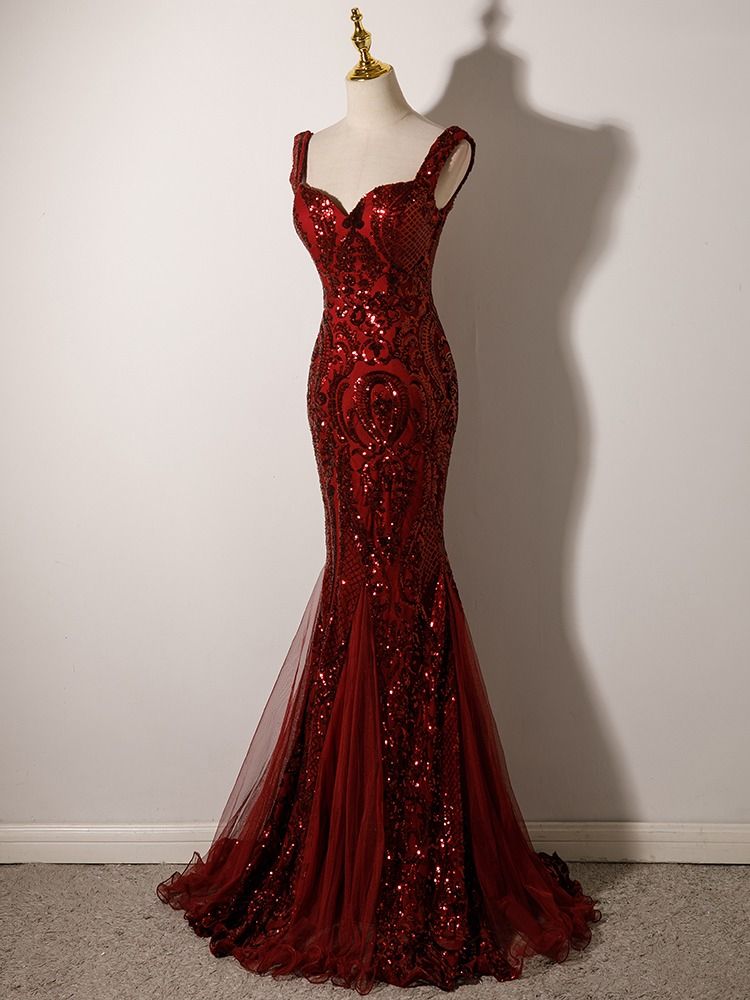 Red sequin ball store dress