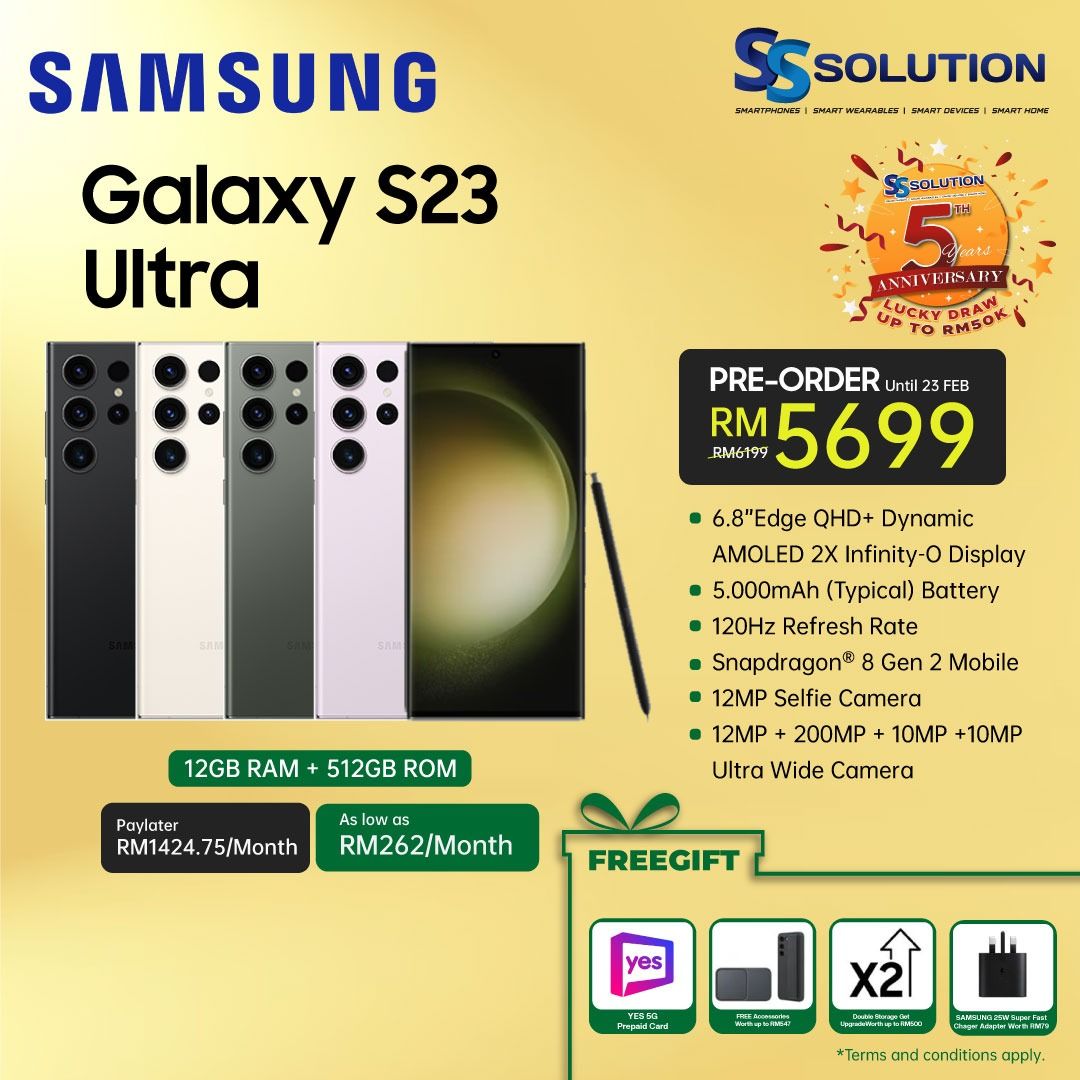 SAMSUNG S23 ULTRA 12+512GB 5G 6.8 INCH Edge Quad HD+ DISPLAY 120 Hz