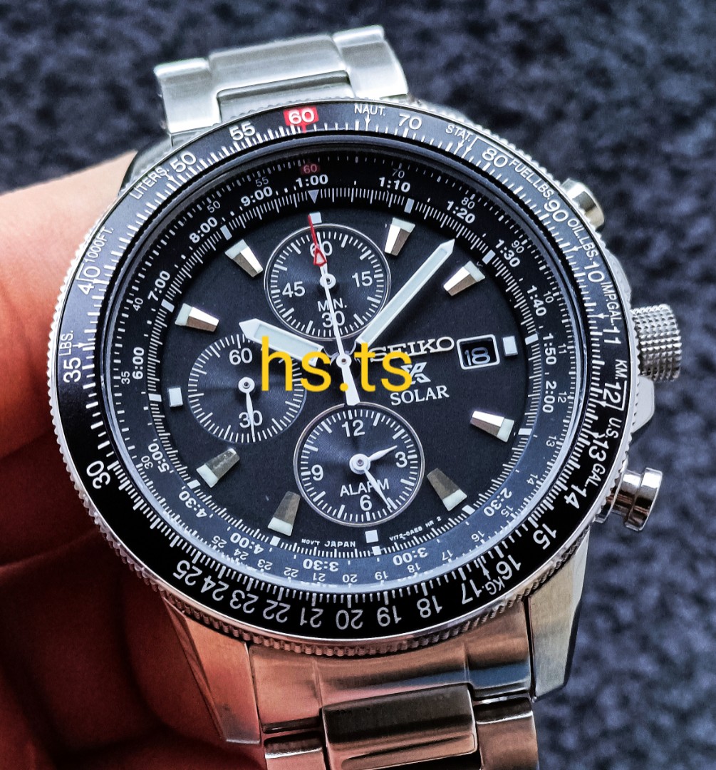 Seiko Flightmaster Black Chronograph Solar Prospex Sports Watch, Men's  Fashion, Watches & Accessories, Watches on Carousell