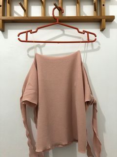 Self Tie Cold Cold Shoulder top blush pink