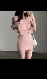 SET TOP & skirt Tweed Soft Pink chanel balmain