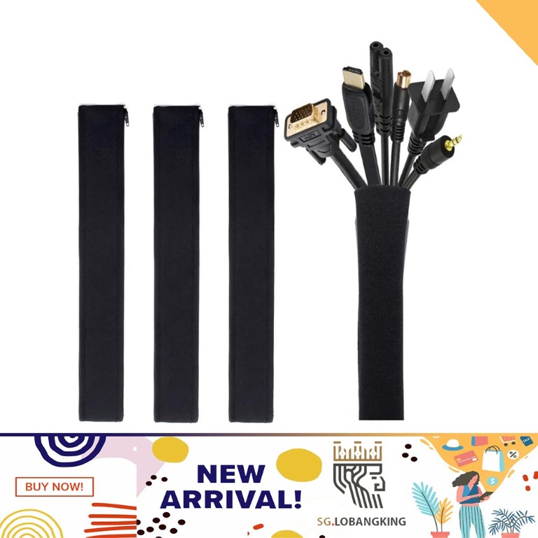 sg stock] [4 Pack] JOTO Cable Management Sleeve, 19-20 Inch Cord