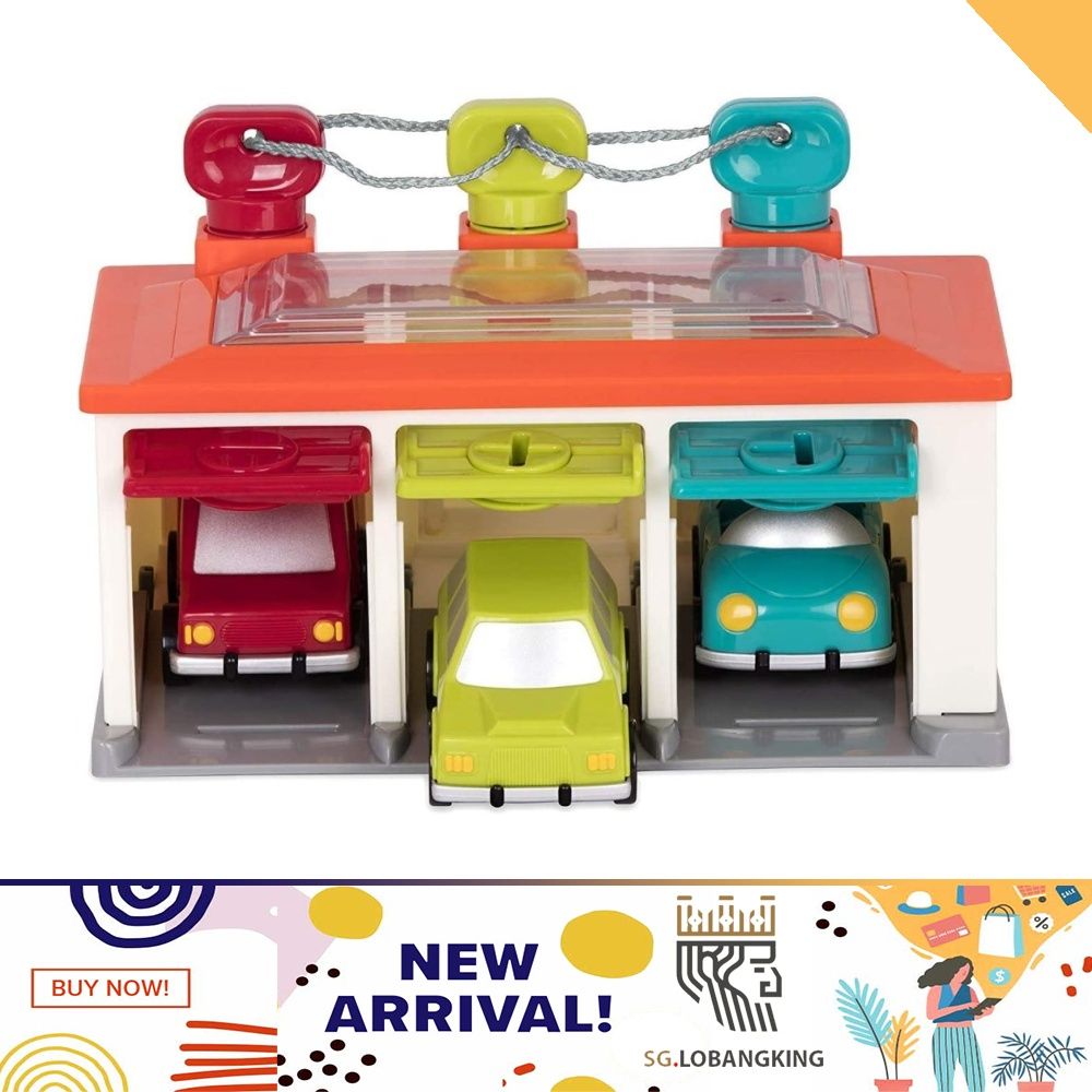 sg stock Battat 3 Car Garage Shape Sorting Toy Garage with