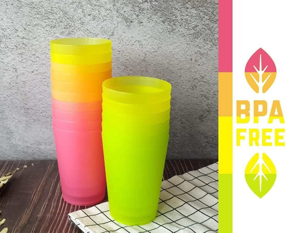 Set of 12 - Kids Cups - 15 oz Kid Cups - Kids Reusable Plastic Cups -  Microwave Dishwasher Safe Kids Plastic Cups - BPA Free Cups for Kids- 4  Vibrant