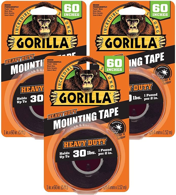 Gorilla Heavy Duty Double Sided Mounting Tape, 1 Inch x 60 Inches, Black 