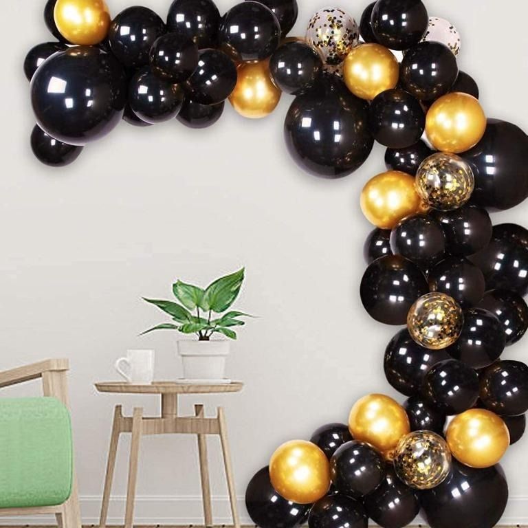 JOYYPOP Black Gold Balloon Garland Kit 112Pcs Black and Gold Party