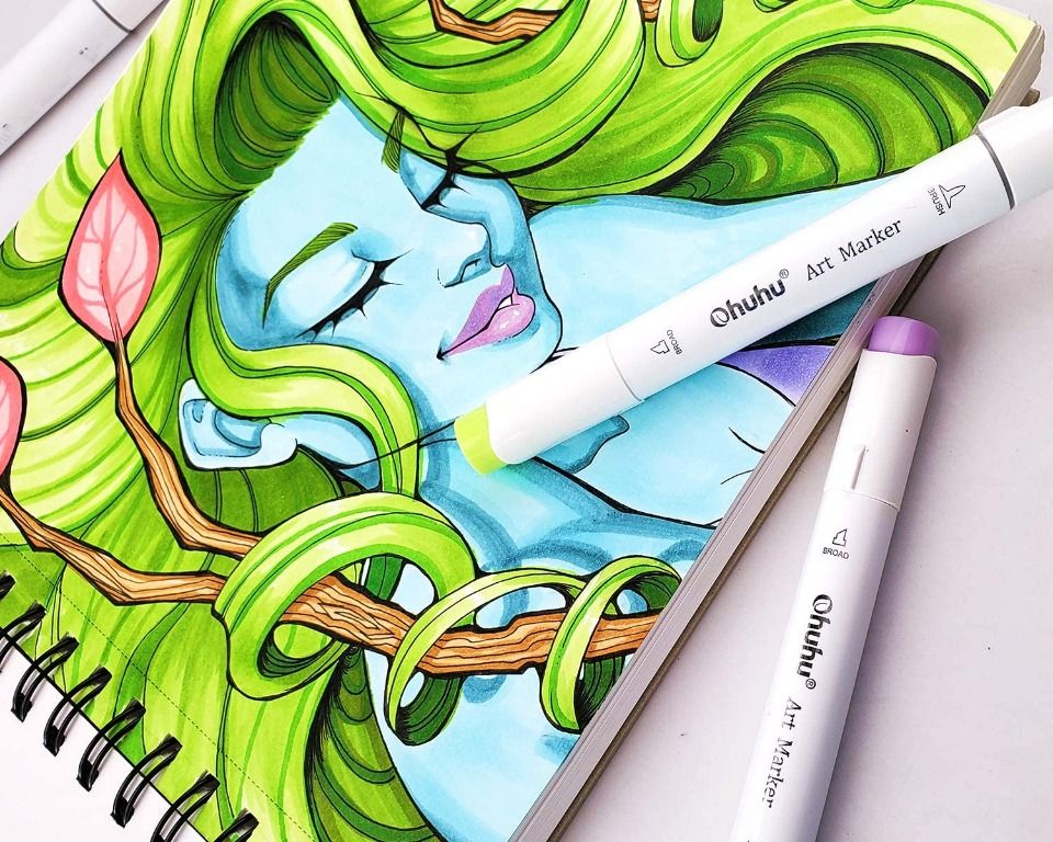 sg stock] Marker Pads Art Sketchbook, Ohuhu 8.9x8.3 Portable Square Size,  120 LB/200 GSM Drawing Papers, 60 Sheets/120 Pages, Spiral Bound Sketch  Book for Alcohol Markers Back to School, Valentine's Day Gift