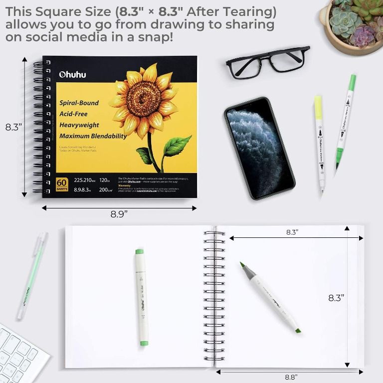 sg stock] Marker Pads Art Sketchbook, Ohuhu 8.9x8.3 Portable