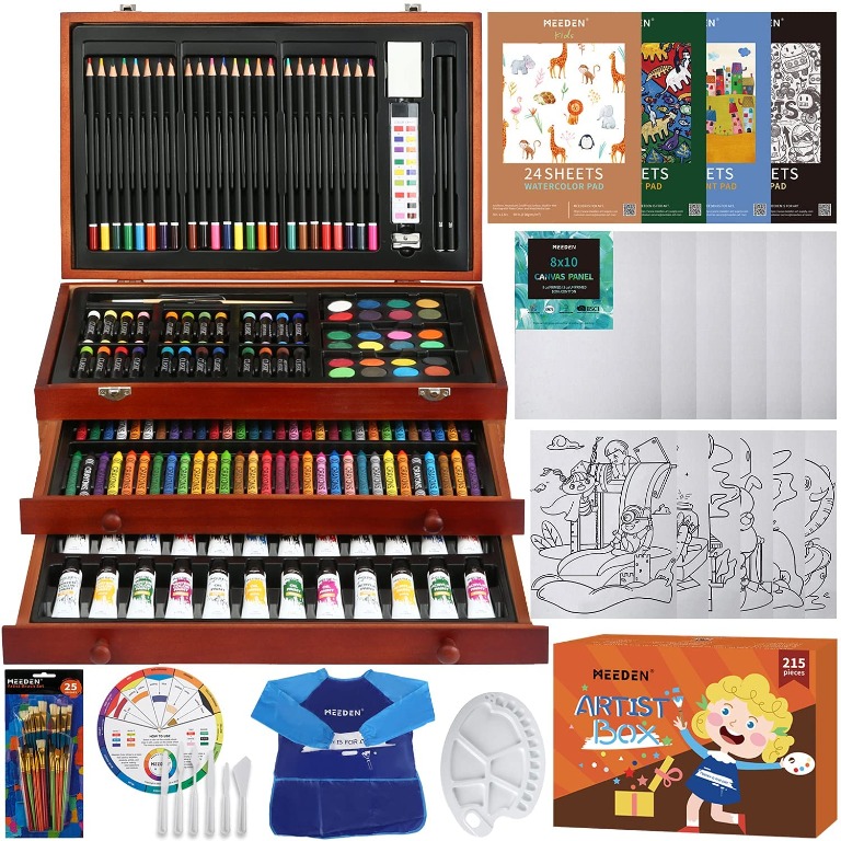 [SG stock] MEEDEN 215-Piece Mega Wooden Box Art Set, Deluxe Painting ...