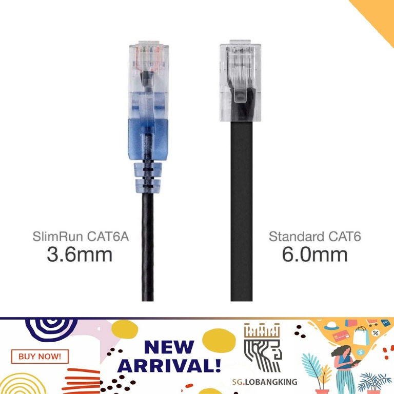 sg stock] Monoprice - 115165 SlimRun Cat6A Ethernet Patch Cable - Snagless RJ45  UTP Pure Bare Copper Wire 10G 30AWG 10ft Black 10-Pack, Computers & Tech,  Parts & Accessories, Cables & Adaptors on Carousell