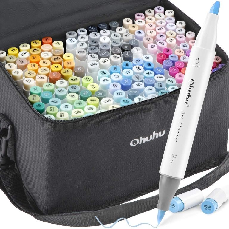 48 Color Art Markers Set, Ohuhu Dual Tip Brush & Chisel Sketch
