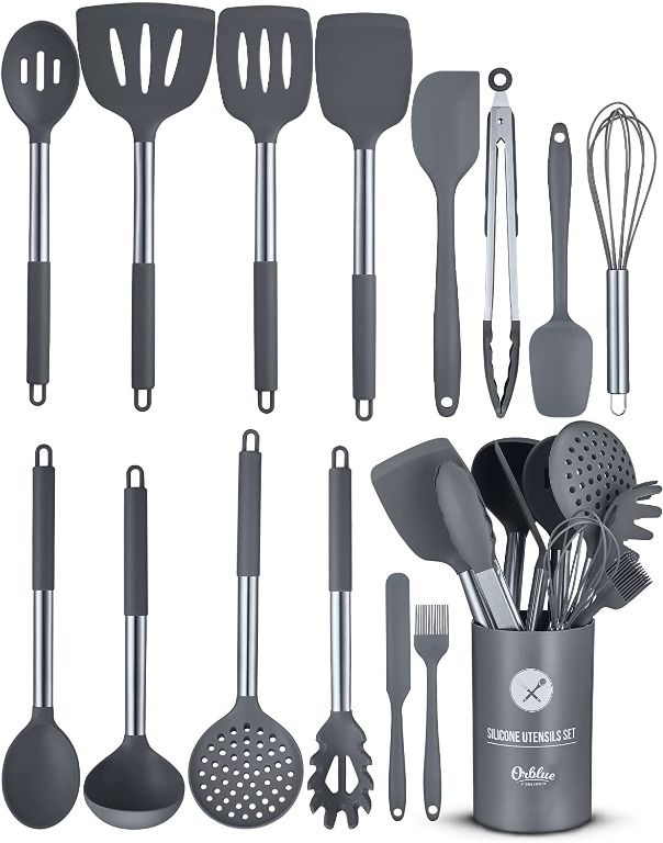 ORBLUE 14-piece Silicone Food-Grade Kitchen Utensil Set with Caddy for  Storage