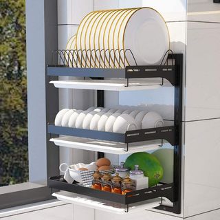 201 Stainless Steel 3 Tiers Wall Mounted Dish Drying Rack Drainer Hanging  Rack with PP Water Tray - China Dish Rack and Kitchen Rack price