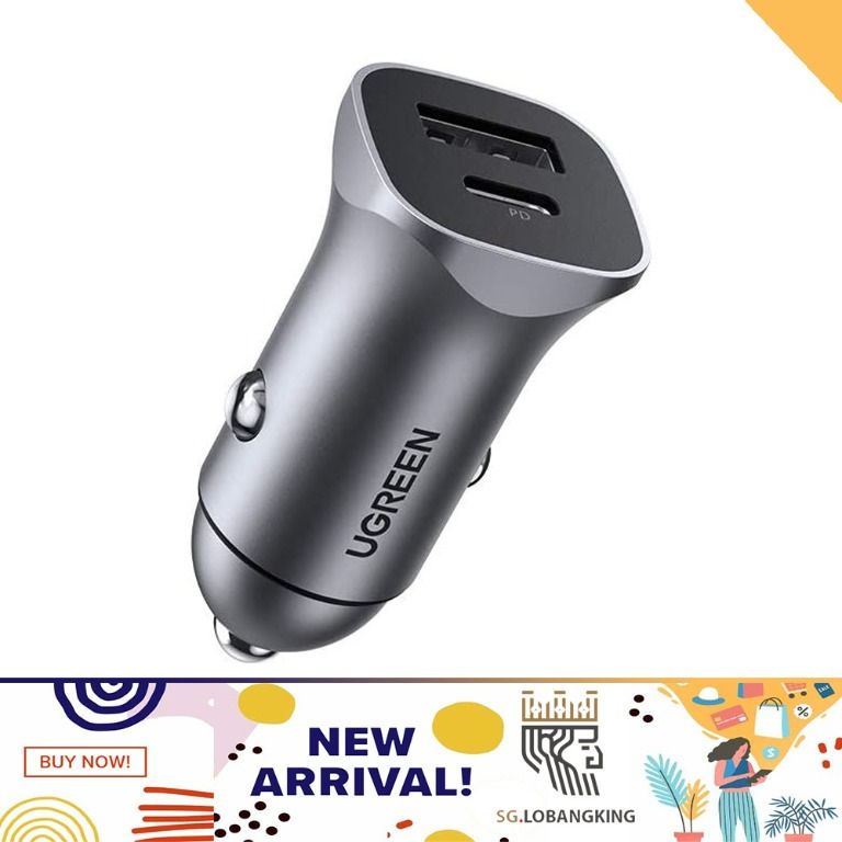 sg stock] UGREEN USB C Car Charger Dual Ports PD and Power Delivery 3.0  Metal Cigarette