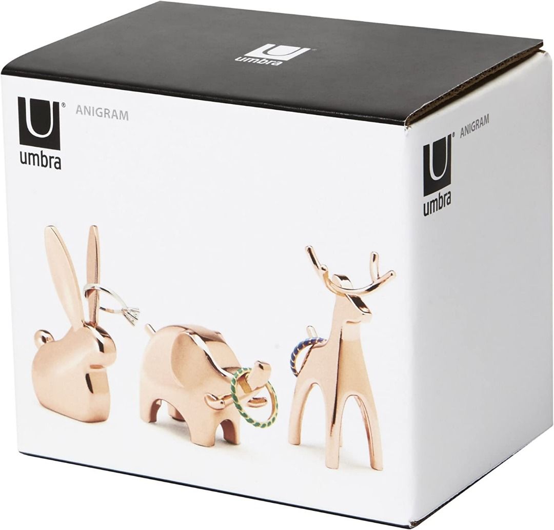sg stock Umbra 1009158 880 Anigram Animal Ring Holder 3 Pack Copper Plated Bunny Reindeer and Elephant Ring Holders Copper