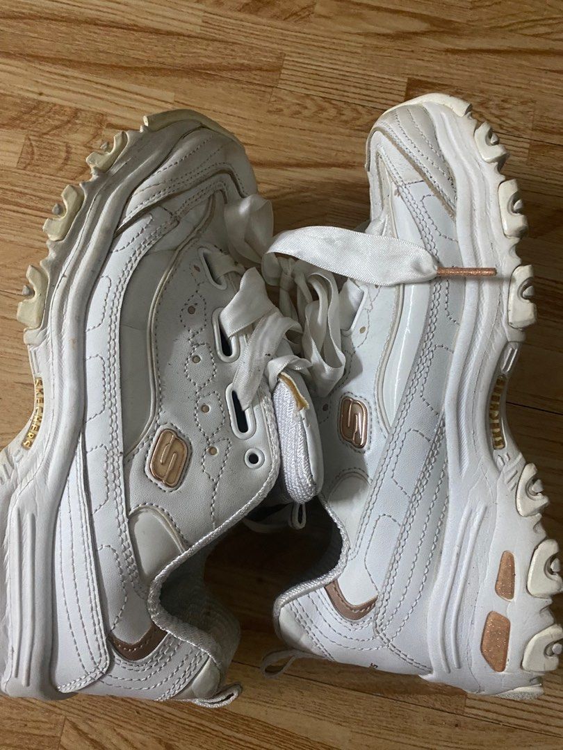 Skechers d lite white rose cheap gold