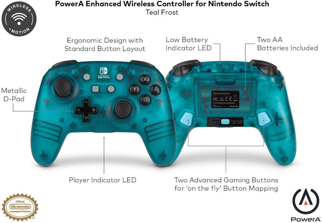 Switch Powera Wireless Controller (Category: Controllers) located in Singapore. Submitted by game_sale (Listing ID 1214293175, Image 3). Description: Pokeball Red & Blue Brand: PowerA Warranty: 2 years limited warranty by manufacturer Pokemon Pokeball / Teal Green Translucent design controller featuring From $69 onwards Order here https://bit.ly/switch-ctrl Wireless freedom using Bluetooth 5.2 Features motion controls and mappable advanced gaming