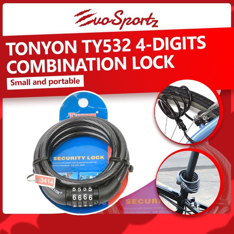 Tonyon TY532 4 Digit Combination Lock Bicycle Number Lock Bike Locks Sports Equipment Bicycles Parts Parts Accessories on Carousell