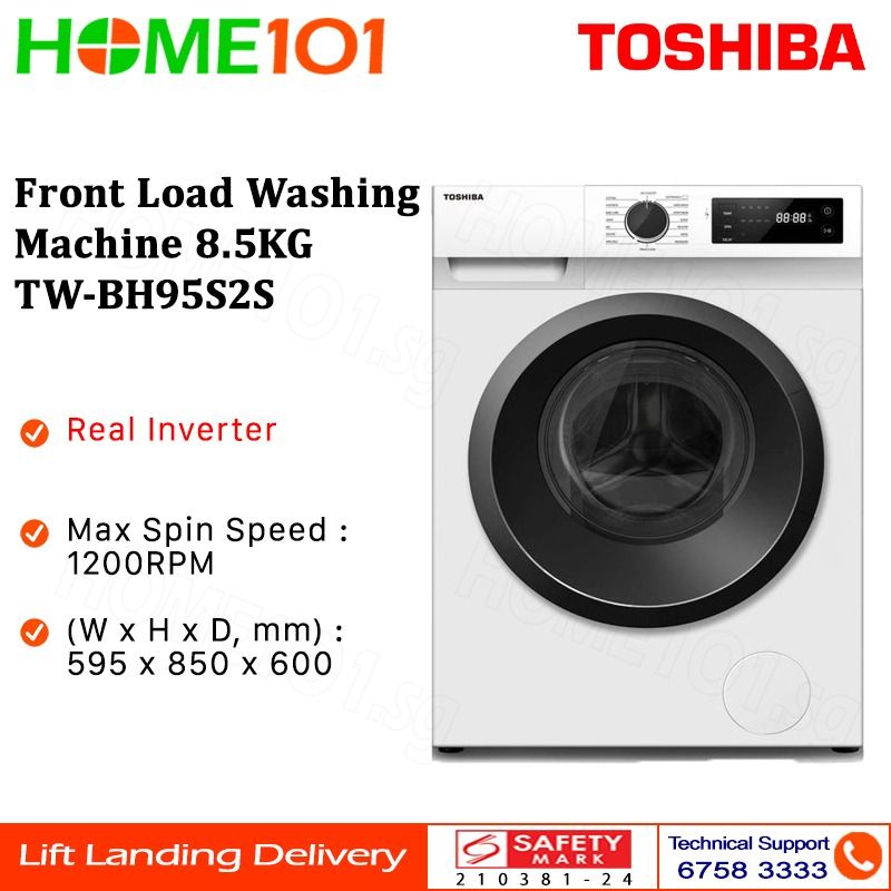 Toshiba Front Load Washing Machine 8.5KG TWBH95S2S, TV & Home