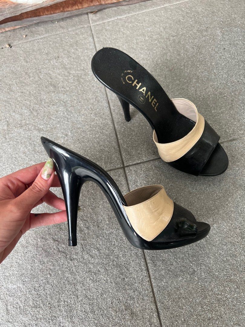 Chanel Black Satin Sequin Bow Black Tie Evening Pumps