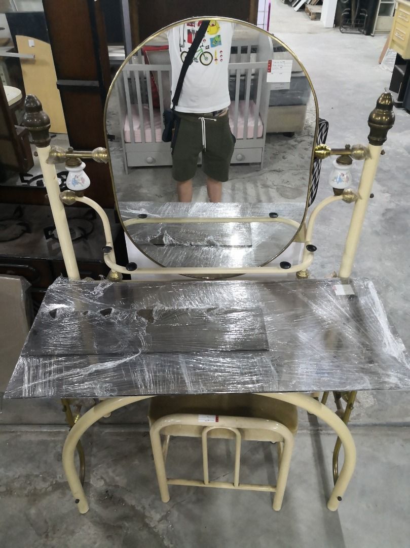 Vintage Glass Dressing Table with Mirror, Furniture & Home Living