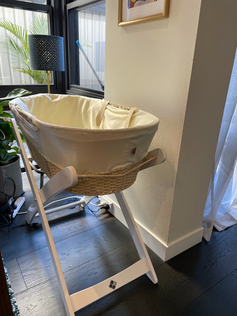 Vintage woven Moses basket on stand, Babies & Kids, Baby Nursery & Kids